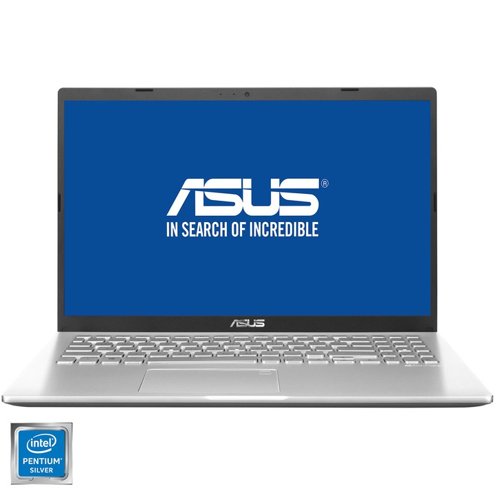 Laptop ASUS X509MA cu procesor Intel Pentium Silver N5030, 15.6", HD, 4GB, 1TB HDD, Intel UHD Graphics 605, No OS, No OS, Transparent silver