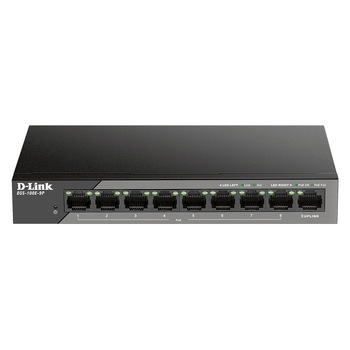 Switch PoE D-LINK Unmanaged DSS-100E-9P 8 porturi 10/100Mbps si 1 x Gigabit Uplink, 8 PoE, carcasa metalica Switch PoE D-LINK Unmanaged DSS-100E-9P 8 porturi 10/100Mbps si 1 x Gigabit Uplink, 8 PoE, carcasa metalica