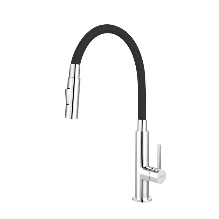 Кухненски смесител Ferro, С гъвкав кран, Черен, Zumba Slim 2F