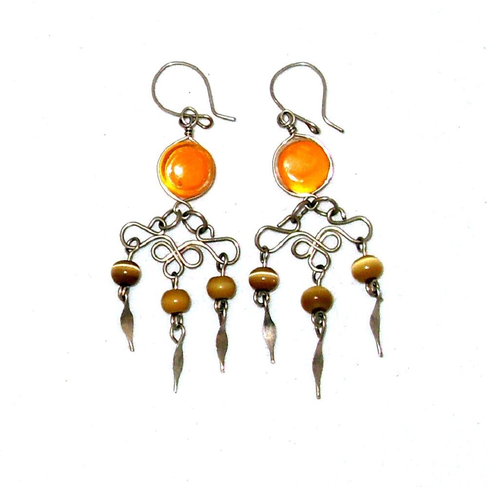 Cercei bijuterie peruvieni cu pietre sticla portocalie de dama FashionBijoux