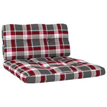 Set de 2 perne pentru canapea din paleti vidaXL, Tesatura-poliester, 80 x 80 x 12 cm, Gri/Rosu model carouri Set de 2 perne pentru canapea din paleti vidaXL, Tesatura-poliester, 80 x 80 x 12 cm, Gri/Rosu model carouri