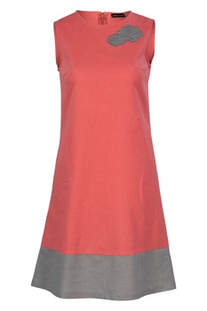 Rochie de in cu broderie aplicata, Rosie Rochie de in cu broderie aplicata, Rosie