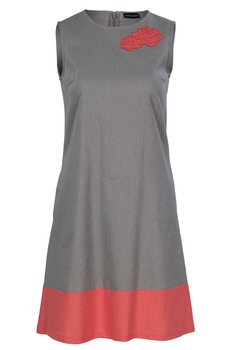 Rochie de in cu broderie aplicata, Gri Rochie de in cu broderie aplicata, Gri