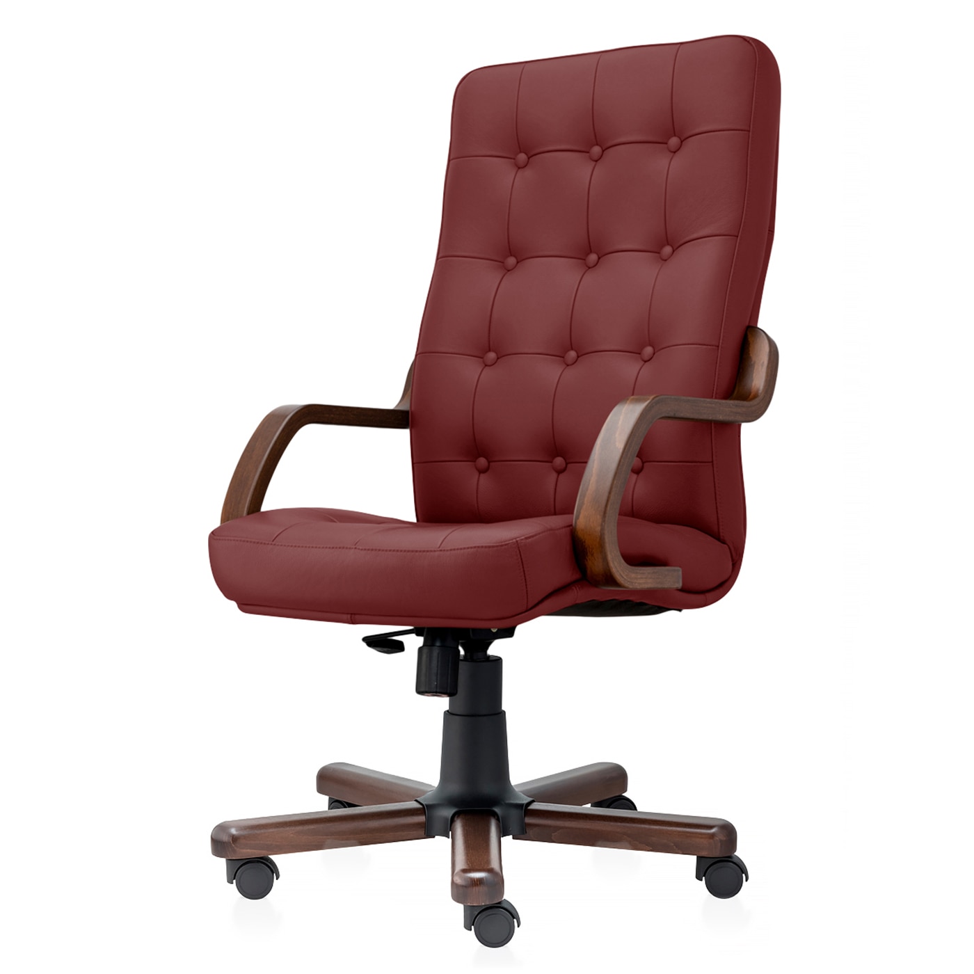 Scaun directorial de birou TRAFFIC CHAIRS POLO LEMN, piele naturala VISINIU, brate lemn masiv, baza din fier acoperit cu lemn, mecanism balans