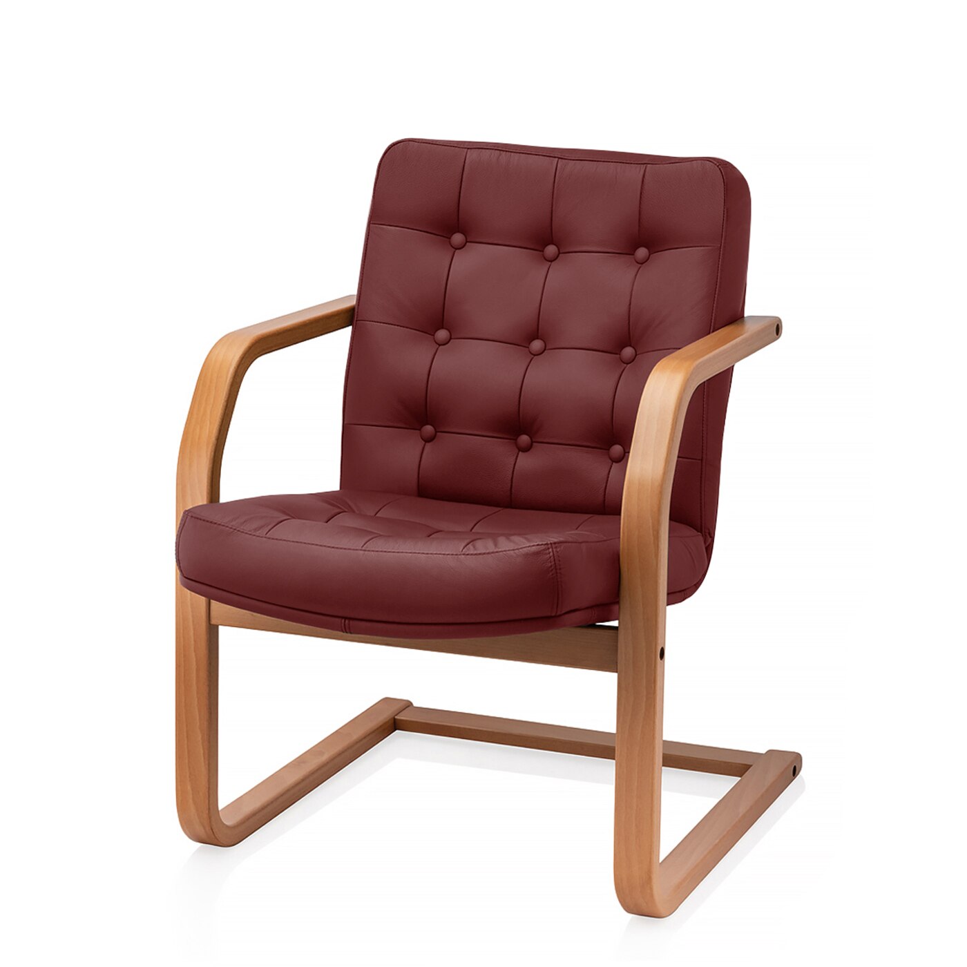 Scaun directorial de birou TRAFFIC CHAIRS POLO V LEMN, piele naturala VISINIU, brate lemn masiv, baza din lemn masiv