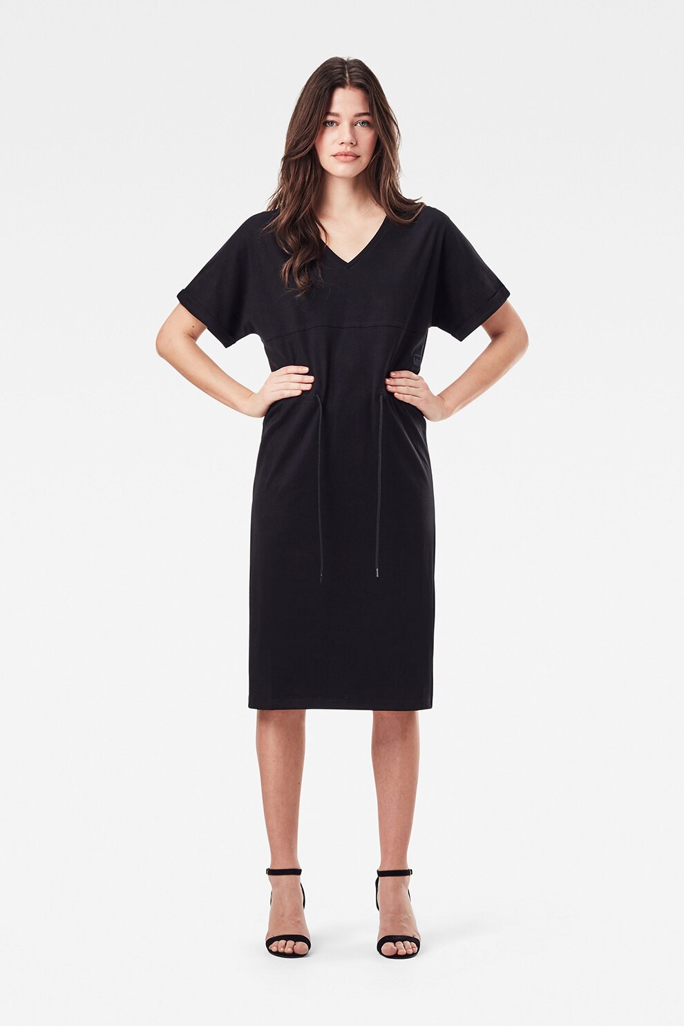 G-Star RAW, Rochie din bumbac organic cu snur in talie, Negru