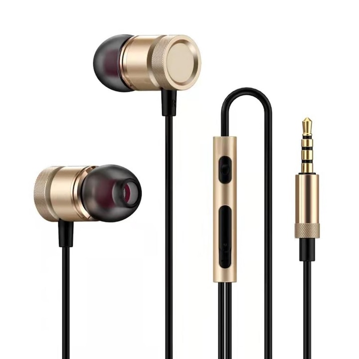 Pili-Paradise fülbe helyezhető fülhallgató vezetékkel, Jack 3,5 mm, PC kompatibilitás, Telefon, Laptop, Zajcsökkentés, Arany (EAR-metal-gold)