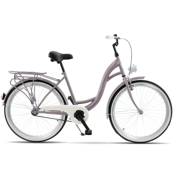 Bicicleta Kands® S-Comfort Dama Roti din aluminiu marimea 26" Violet Cadru 18'', 155-180 cm inaltime, Cu cos, Lumini cu leduri