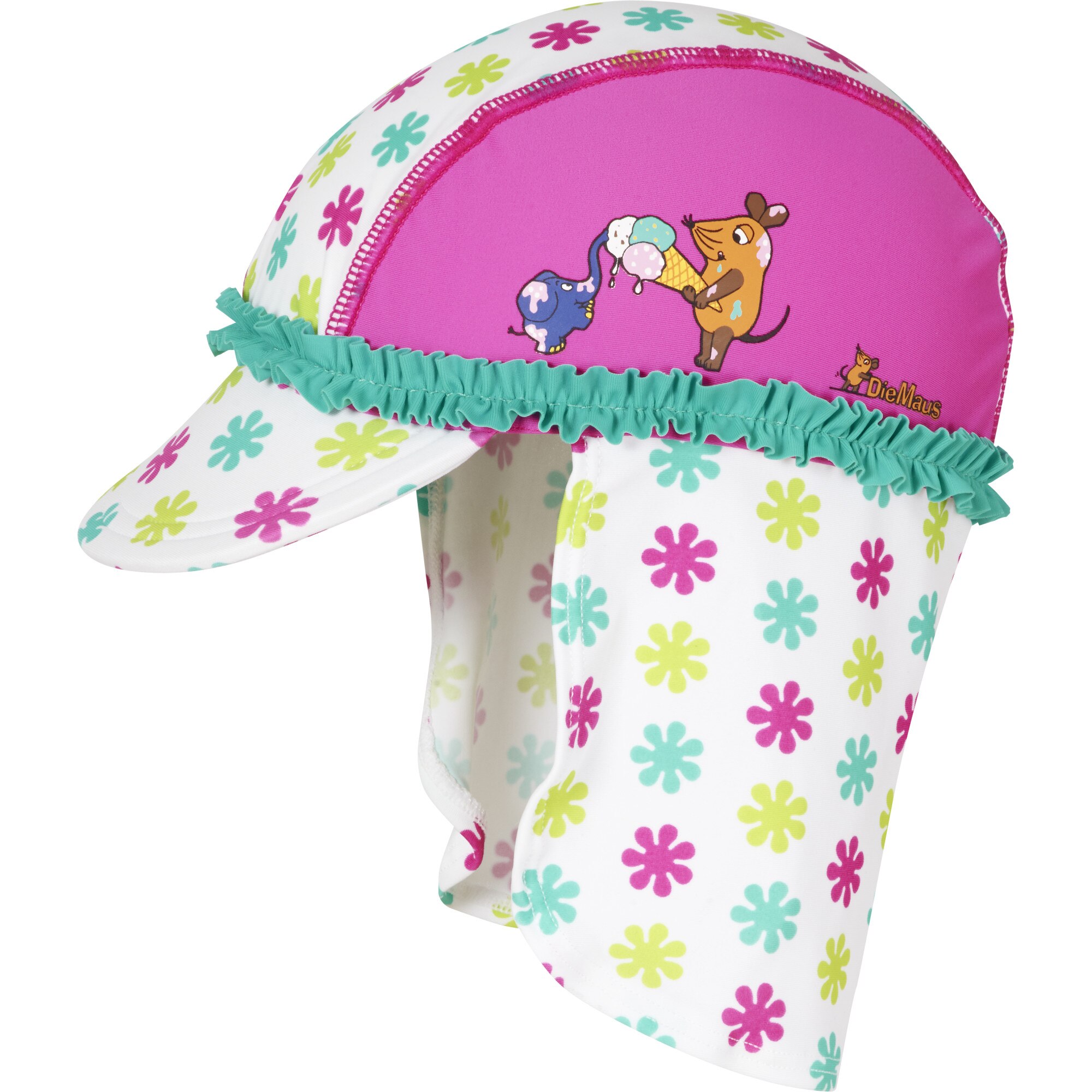 Sapca de soare cu protectie, fete, Alb/Roz/Verde, Alb/Roz/Verde, 49 cm