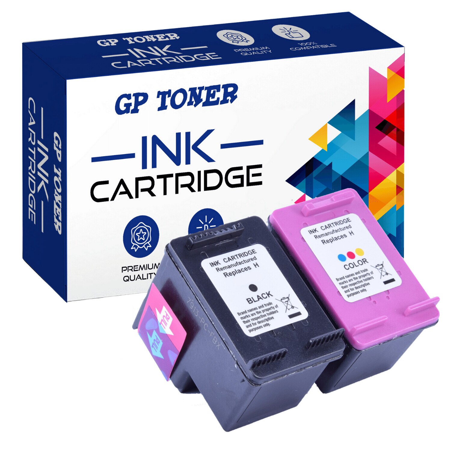 Set 2 cartuse de cerneala, GP Toner, 651XL, Compatibil cu HP DeskJet 5575/ 5645/ OfficeJet 252, Multicolor