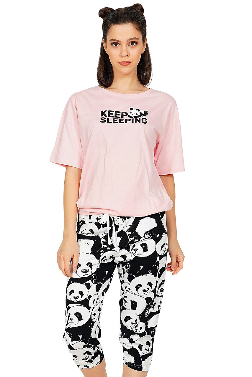 Pijama Dama, Vienetta, Model 'KeepSleeping', Culoare Roz/Negru
