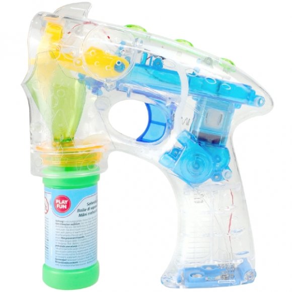 Pistol Playfun pentru baloane de sapun, cu luminite, 1 sticluta inclusa