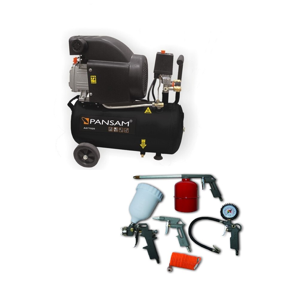 Set compresor cu rezervor 24l, 1,5kW/ 8 bari cu accesorii incluse