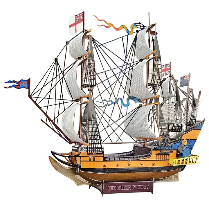 Нано пъзел 3D, RoveZone®, метален, образователен, цветен, модел на кораб Боен кораб Победата на Британската империя, 55 части