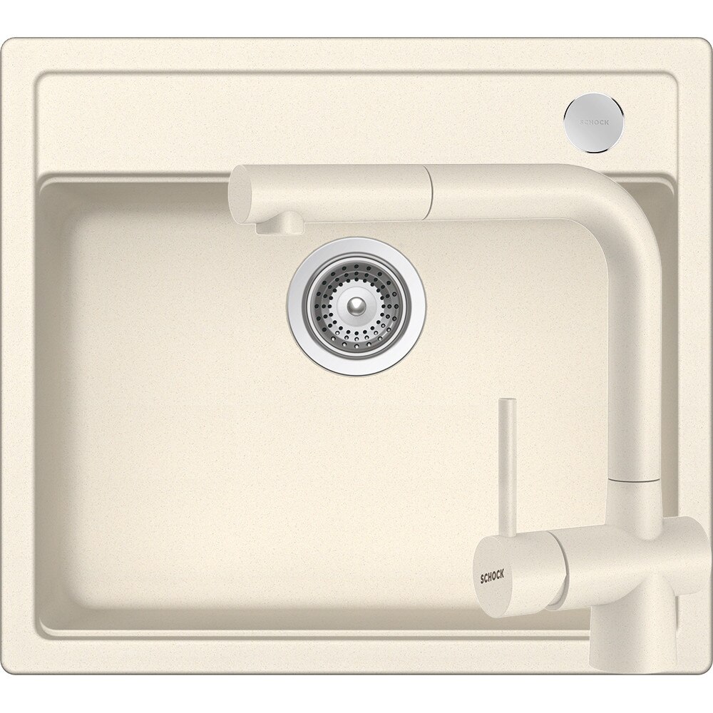 Kit chiuveta Schock Mono N-100 570 x 510 mm si baterie Schock Laios Magnolia Cristadur cu Dus Extractibil