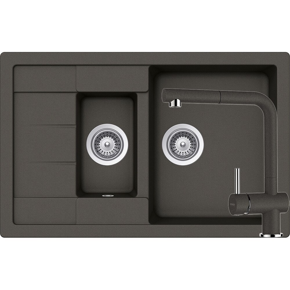 Kit chiuveta Schock Manhattan D-150S 780 x 500 mm si baterie Schock Epos cu Dus Extractibil Asphalt Cristalite