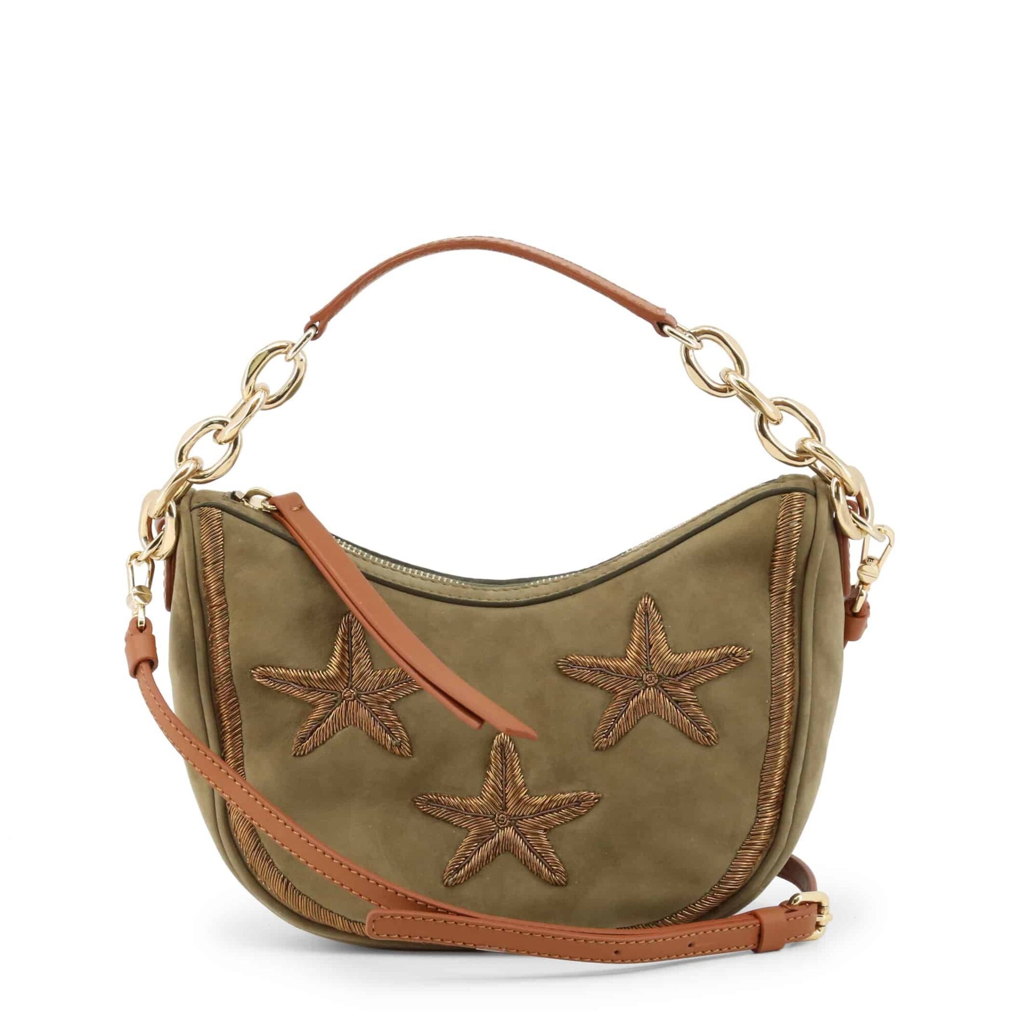 Geanta din piele cu bareta de umar, Borbonese, Verde, 23 cm