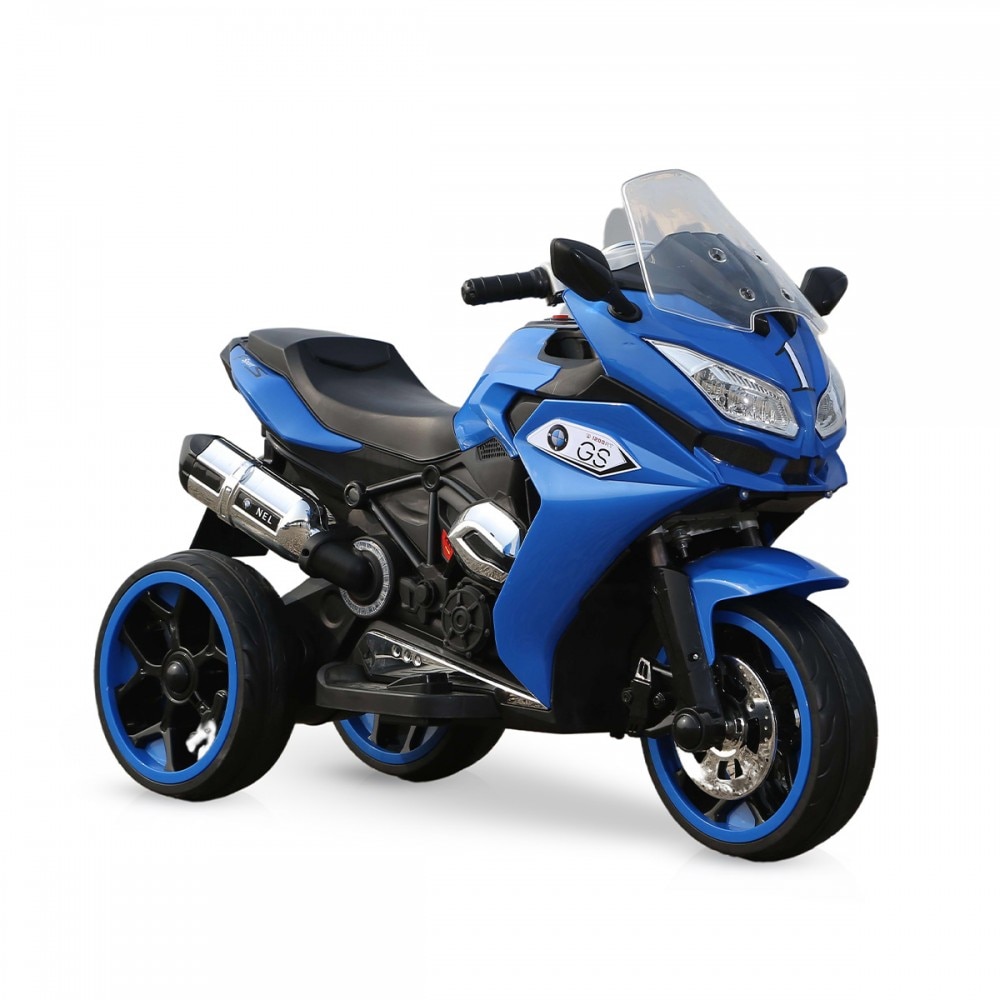 Motocicleta electrica BO Torino R1200, albastru, baterie 6V7Ah, faruri si roti cu lumini, MP3/USB pentru muzica, greutate pana la 25 kg