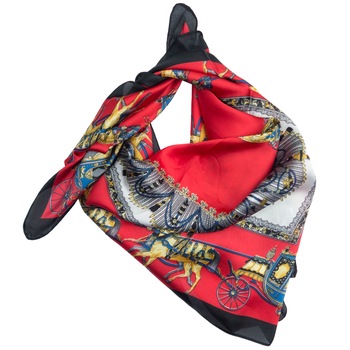 Esarfa, de dama, 70x70 cm, Buticcochet, Rosu cu cai - ES677 Esarfa, de dama, 70x70 cm, Buticcochet, Rosu cu cai - ES677