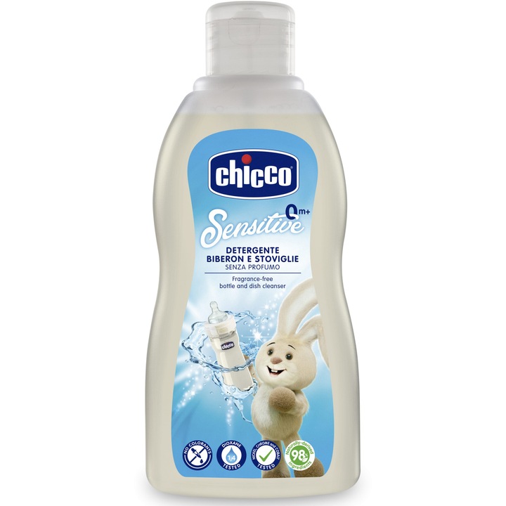 Detergent pentru biberoane si vesela bebelusului Chicco, 300 ml, 0 luni+