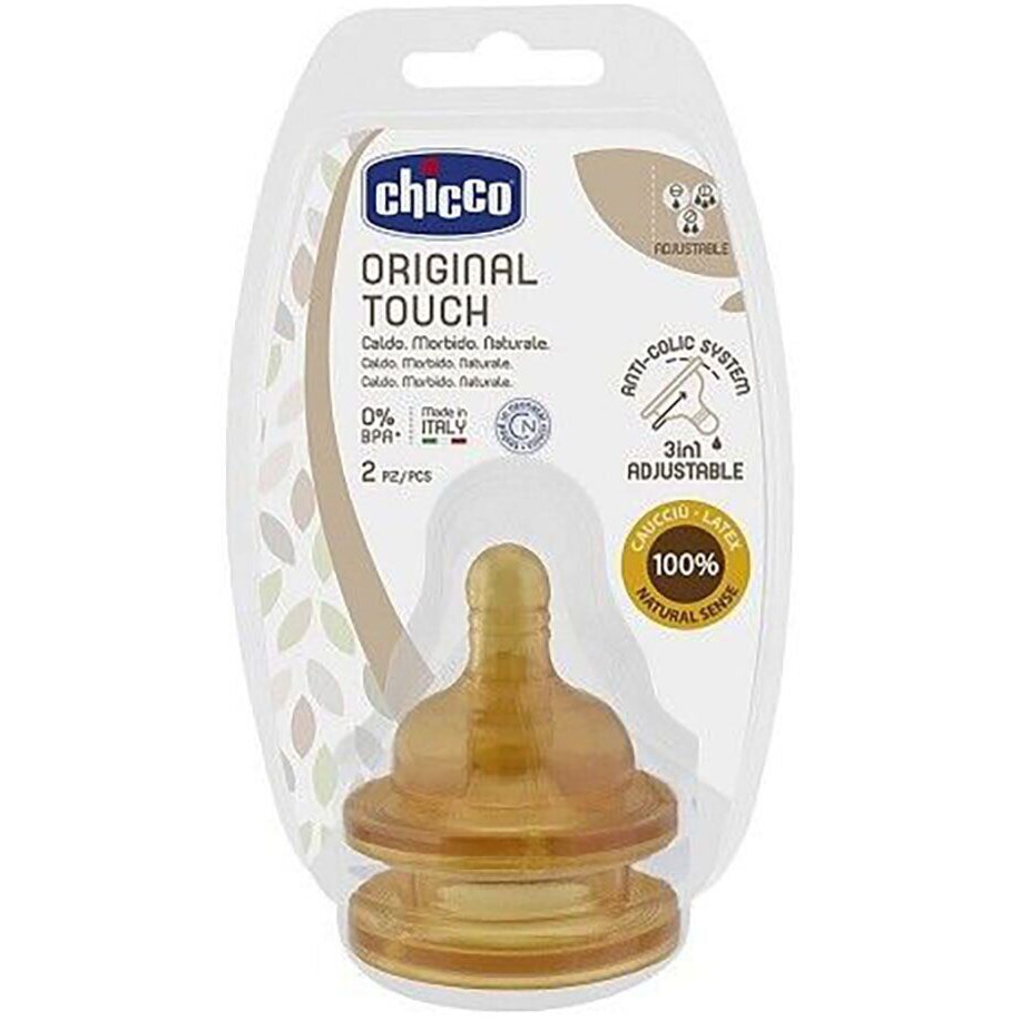 Set 2 tetine anticolici din latex Chicco Original Touch, flux ajustabil, de la 2 luni