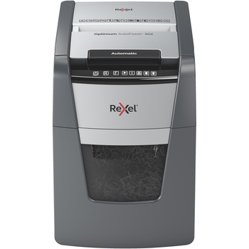 Distrugator documente automat REXEL OPTIMUM 90X, P4, cross-cut (confeti), 90 coli, cos 34l, negru-gri Distrugator documente automat REXEL OPTIMUM 90X, P4, cross-cut (confeti), 90 coli, cos 34l, negru-gri