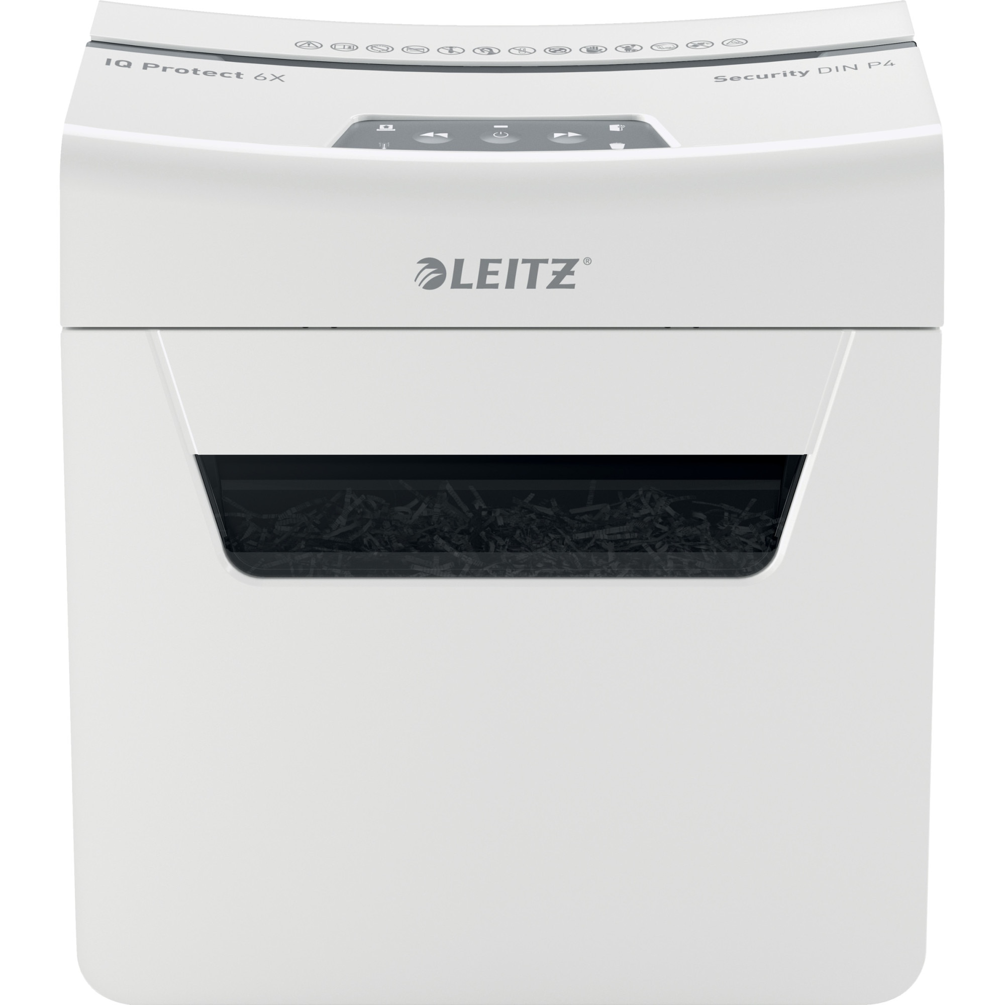 Distrugator documente manual Leitz IQ Protect 6X, P4, cross-cut (confeti), 6 coli, cos 10l, alb