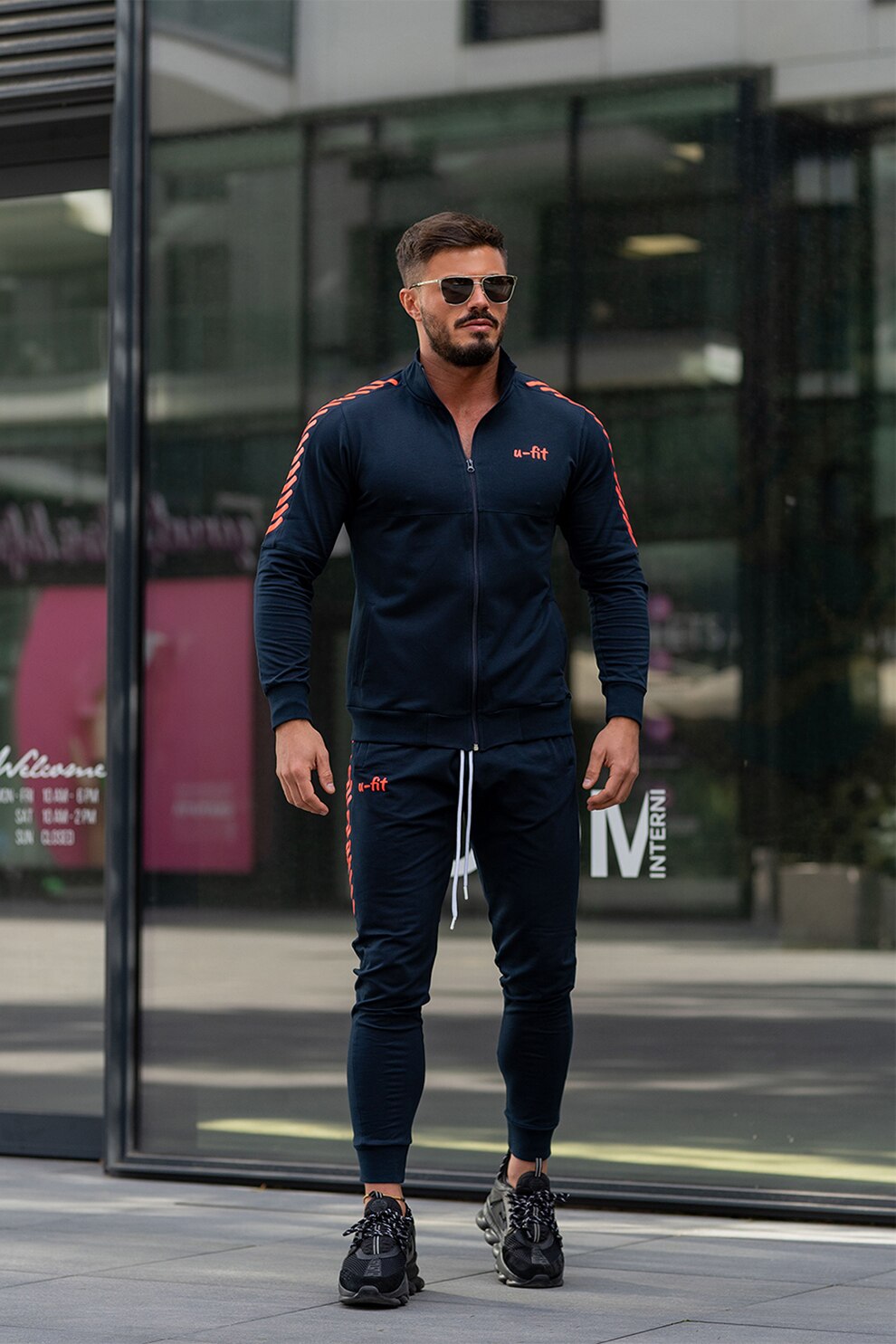 uFIT, Trening cu logo Step Fit, Bleumarin inchis/Oranj mandarina, 2XL