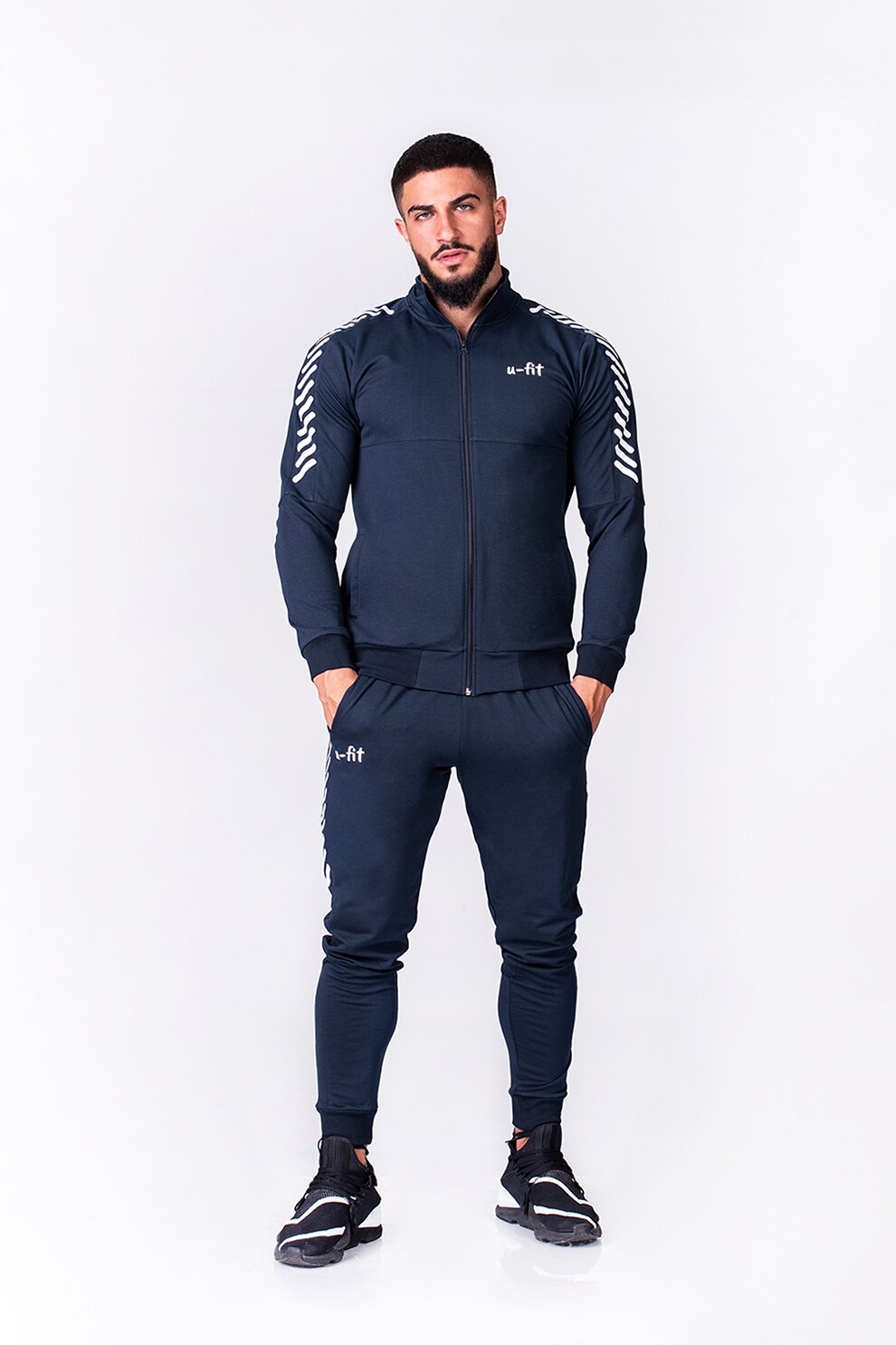 uFIT, Trening cu imprimeu logo Step-Fit, Bleumarin/Alb, 2XL