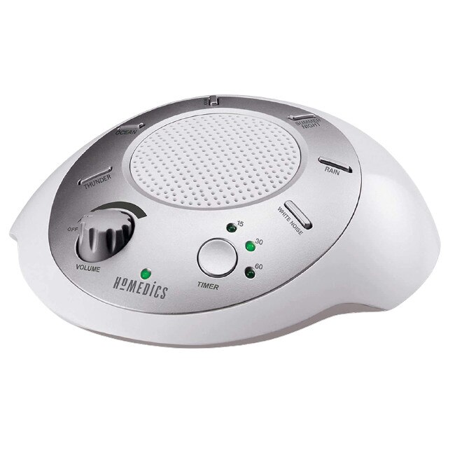 Dispozitiv sunete albe, White noise, Homedics, portabil, 6 sunete, timer, linistire si adormire bebelusi, argintiu