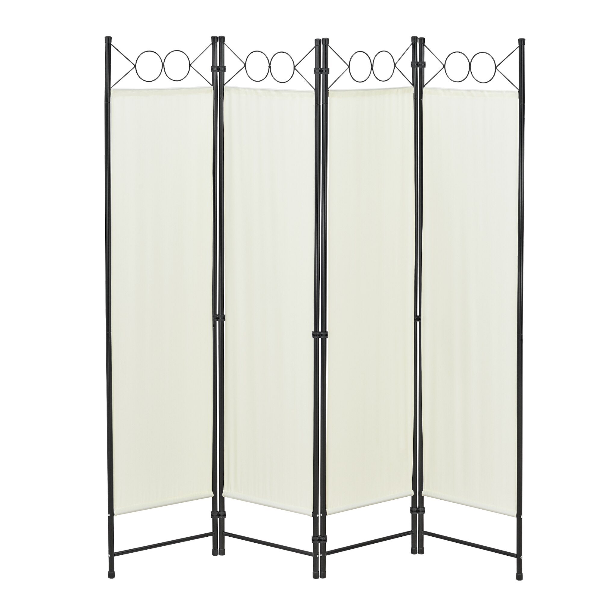 Paravan Saragossa B160, en.casa, 171 x 160 cm, otel/poliester, bej, pliabil, din 4 paneluri cu 8 picioare sustinere