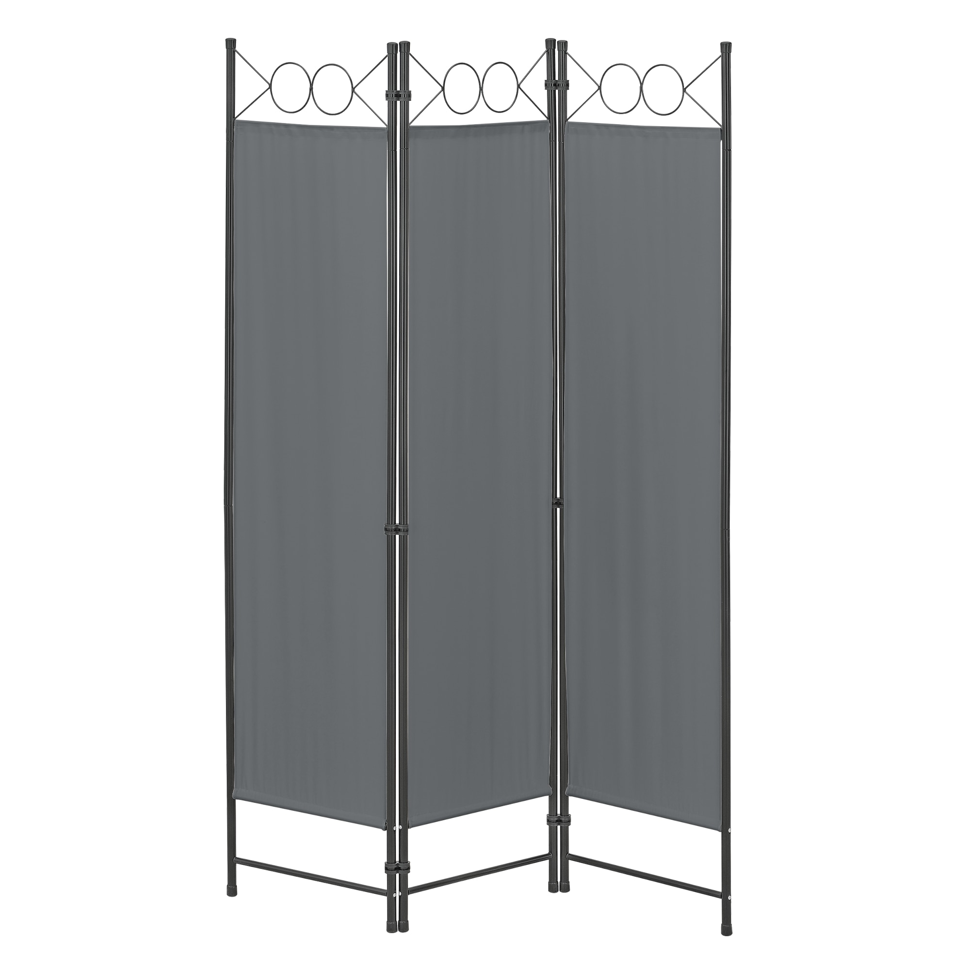 Paravan Saragossa DG120, en.casa, 171 x 120 cm, otel/poliester, gri inchis, pliabil, din 3 paneluri cu 6 picioare sustinere