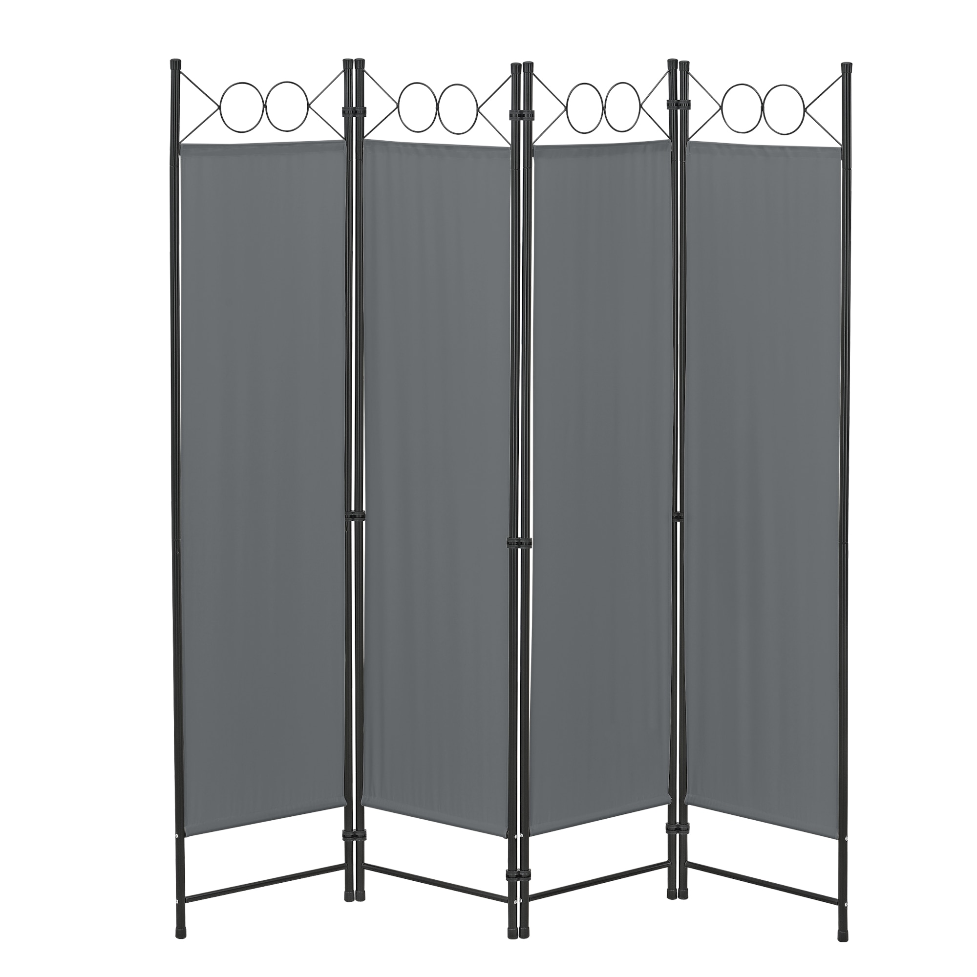 Paravan Saragossa DG160, en.casa, 171 x 160 cm, otel/poliester, gri inchis, pliabil, din 4 paneluri cu 8 picioare sustinere