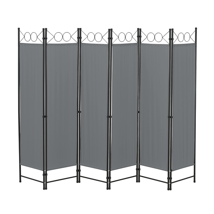 [en.casa]® Paraván összecsukható Saragossa teraszon és erkélyen is használható 6-paneles térelválasztó 12 tartólábbal sötétszürke acél/poliészter 171 x 240 cm