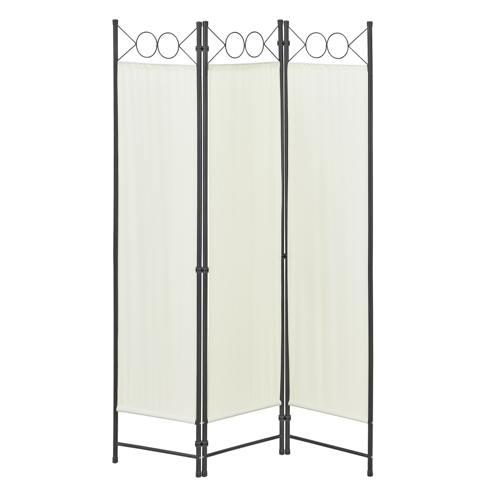 Paravan Saragossa B120, en.casa, 171 x 120 cm, otel/poliester, bej, pliabil, din 3 paneluri cu 6 picioare sustinere