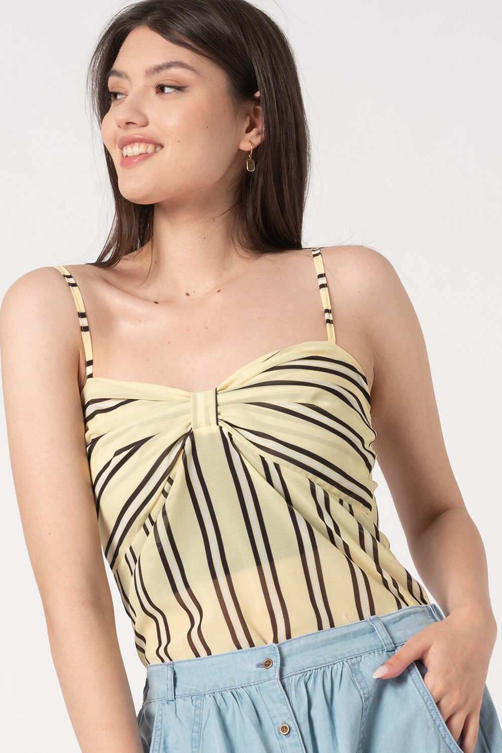 Haily's, Top cu bretele subtiri Henna, Galben pal/Negru/Alb