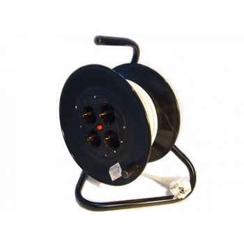Prelungitor cu derulator cablu electric, 50m, 3x1.5mm, 4 prize Prelungitor cu derulator cablu electric, 50m, 3x1.5mm, 4 prize