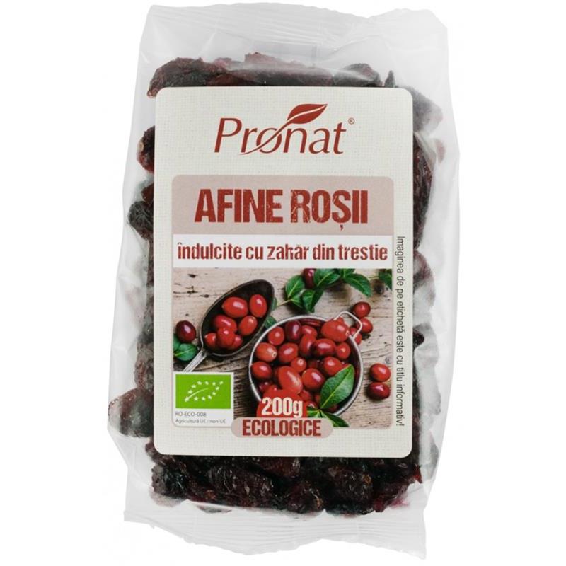 Afine Rosii Indulcite cu Zahar din Trestie Bio 200 grame Pronat