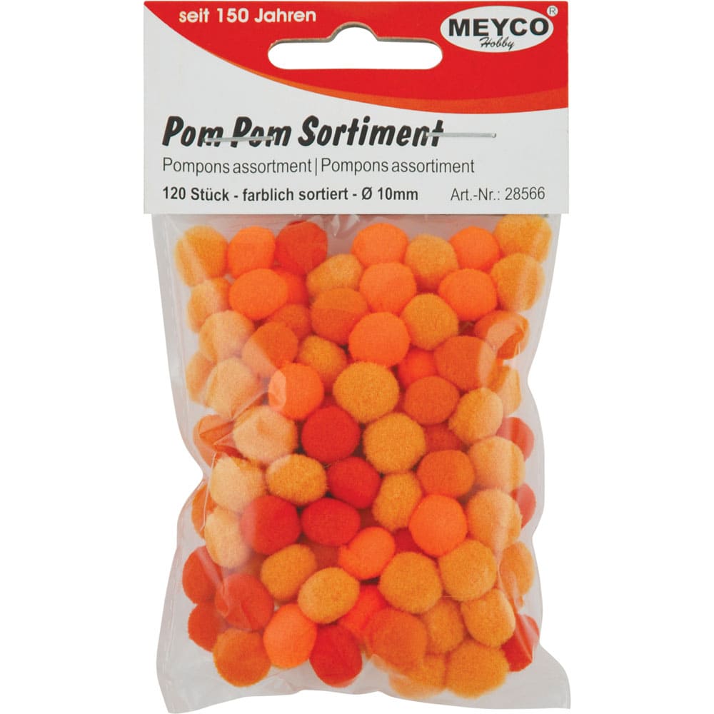 Set accesorii creatie, pompom, Ø 10mm, 120 buc, tonuri de portocaliu, Meyco