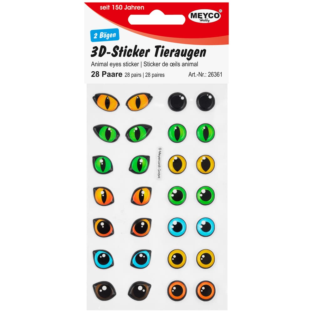 Set accesorii creatie, stickere plastic ochi animale 3D, Ø 10-15mm, 14 perechi, multicolor, Meyco
