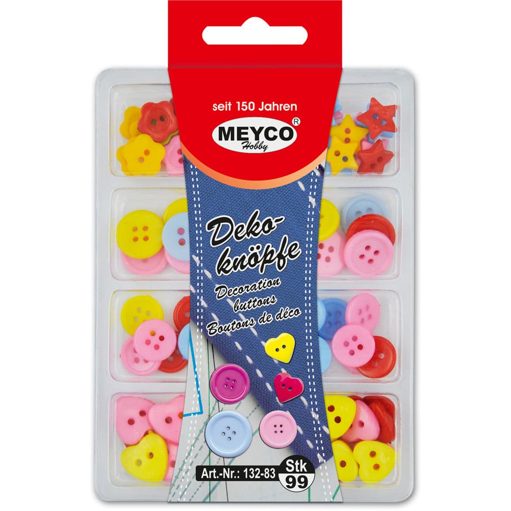 Set accesorii creatie, nasturi plastic, 99 buc, diferite forme, multicolor, Meyco