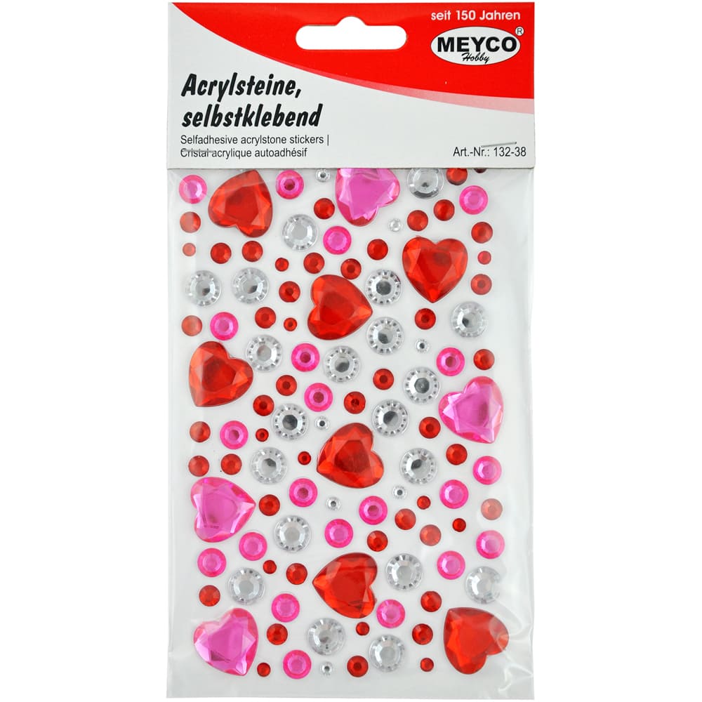 Set accesorii creatie, stickere pietre acrilice, inimi si puncte, 0.3-1.8mm, multicolor, Meyco
