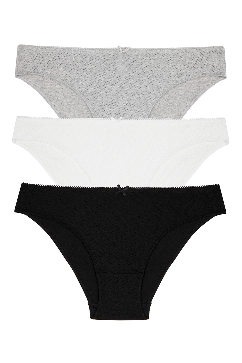 Penti, Set de chiloti din bumbac - 3 perechi, Negru/Gri melange/Alb, S