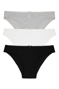 Penti, Set de chiloti din bumbac - 3 perechi, Negru/Gri melange/Alb, M Penti, Set de chiloti din bumbac - 3 perechi, Negru/Gri melange/Alb, M