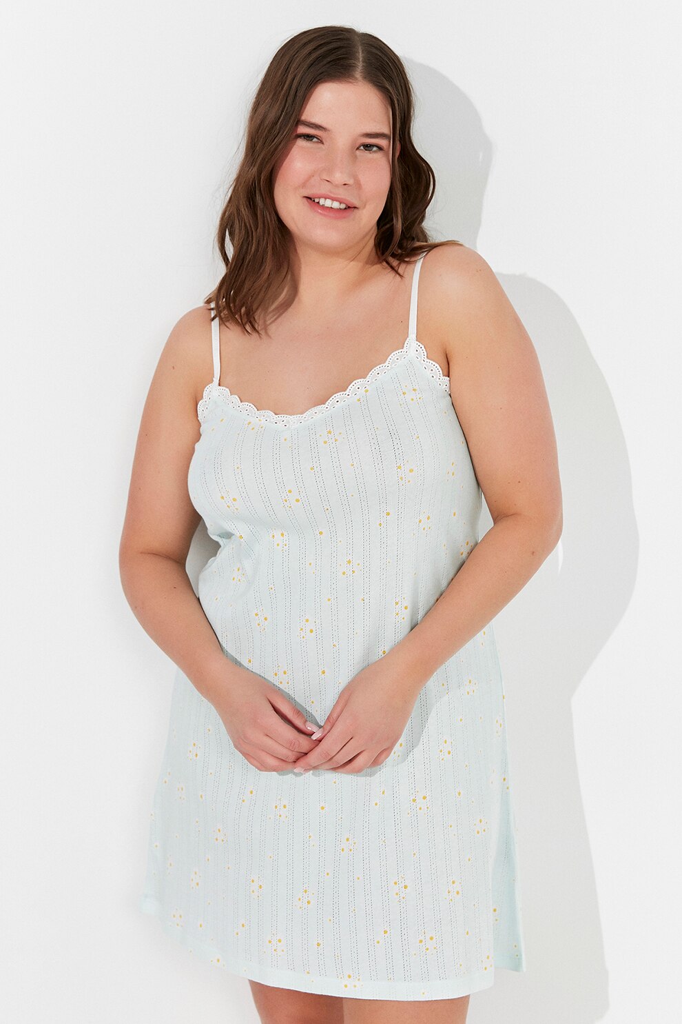 Penti, Camasa de noapte cu aspect perforat, Verde pal