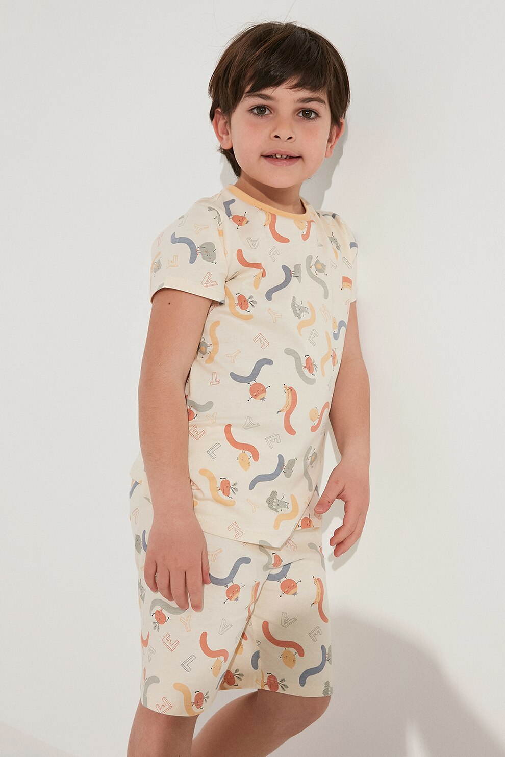 Penti, Pijama cu imprimeu grafic, Crem/Oranj/Albastru lavanda