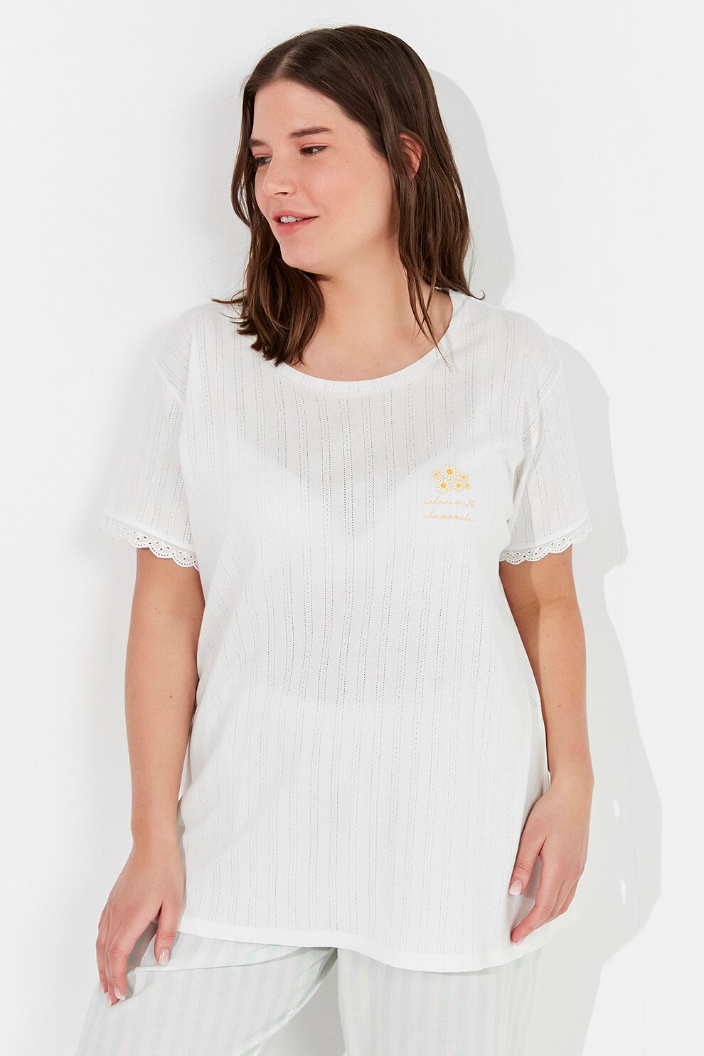 Penti, Pijama din bumbac cu maneci scurte, Alb