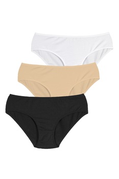 Penti, Set de chiloti - 3 perechi, Maro nisip/Alb/Negru, S Penti, Set de chiloti - 3 perechi, Maro nisip/Alb/Negru, S