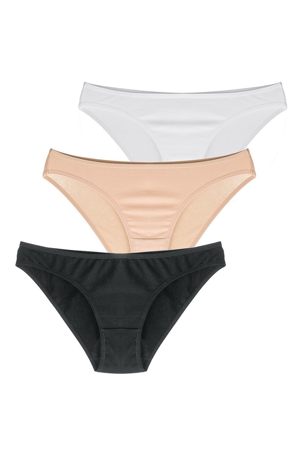 Penti, Set de chiloti cu talie joasa - 3 perechi, Negru/maro nisip/alb