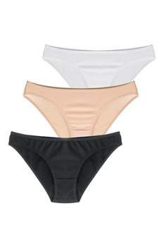 Penti, Set de chiloti cu talie joasa - 3 perechi, Negru/maro nisip/alb Penti, Set de chiloti cu talie joasa - 3 perechi, Negru/maro nisip/alb
